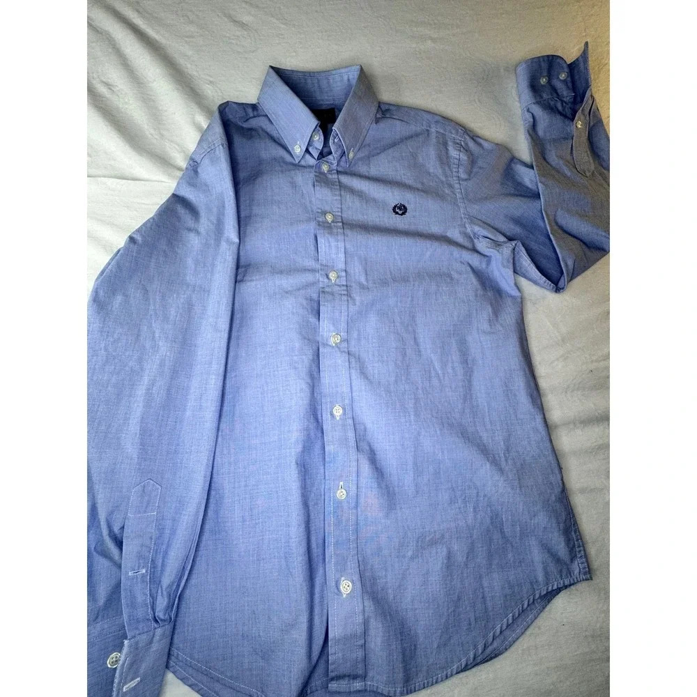 Ralph‎ Lauren Button Down Shirt Kids L Blue Crest Logo Long Sleeve